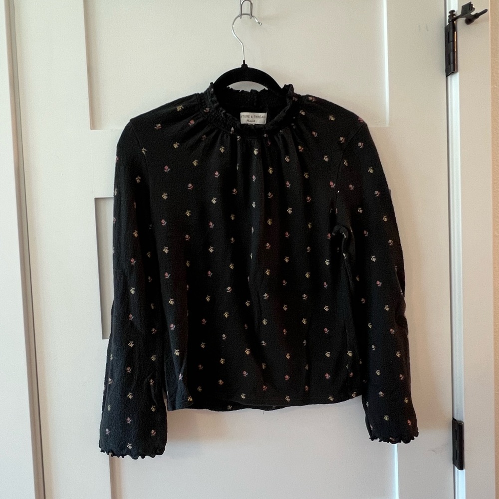 Madewell Mockneck Black Floral Long Sleeve
